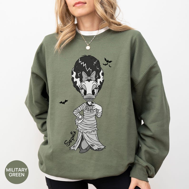 Daisy Duck Bride of Donald Duck Frankenstein Couple Matching Custom Sweatshirt, Halloween Disney Trip Crewneck, Disney Spooky Couple Shirt