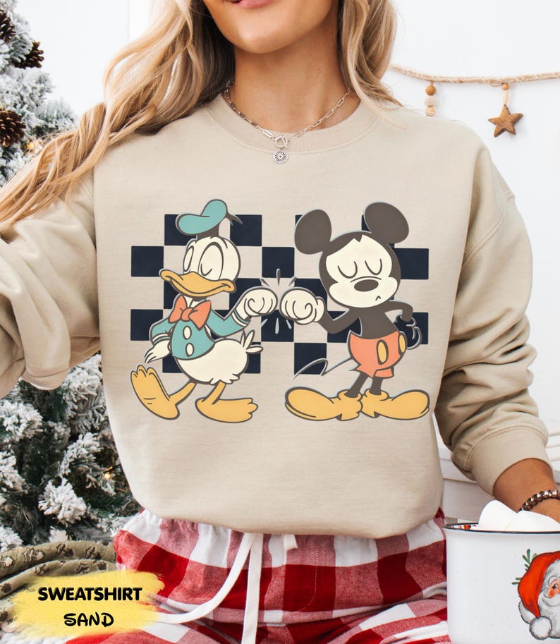 Vintage Checkered Mickey Donald Duck Sweatshirt, Funny Mickey Donald Shirt, Disney Checkered Shirt, Mickey Checkered, Mickey Friends Shirt