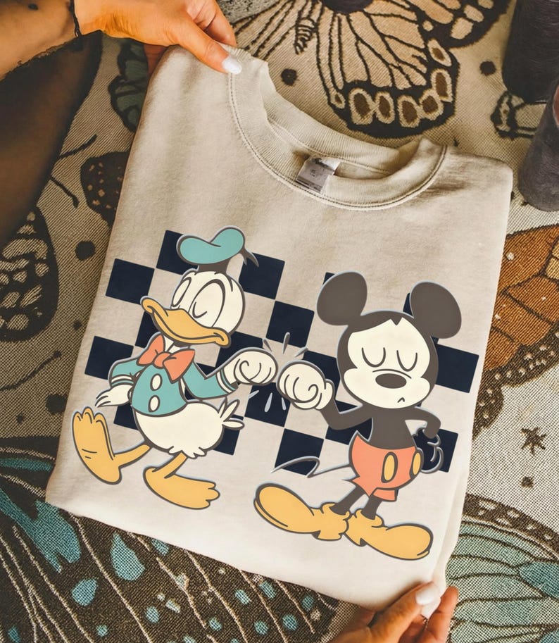 Vintage Checkered Mickey Donald Duck Sweatshirt, Funny Mickey Donald Shirt, Disney Checkered Shirt, Mickey Checkered, Mickey Friends Shirt