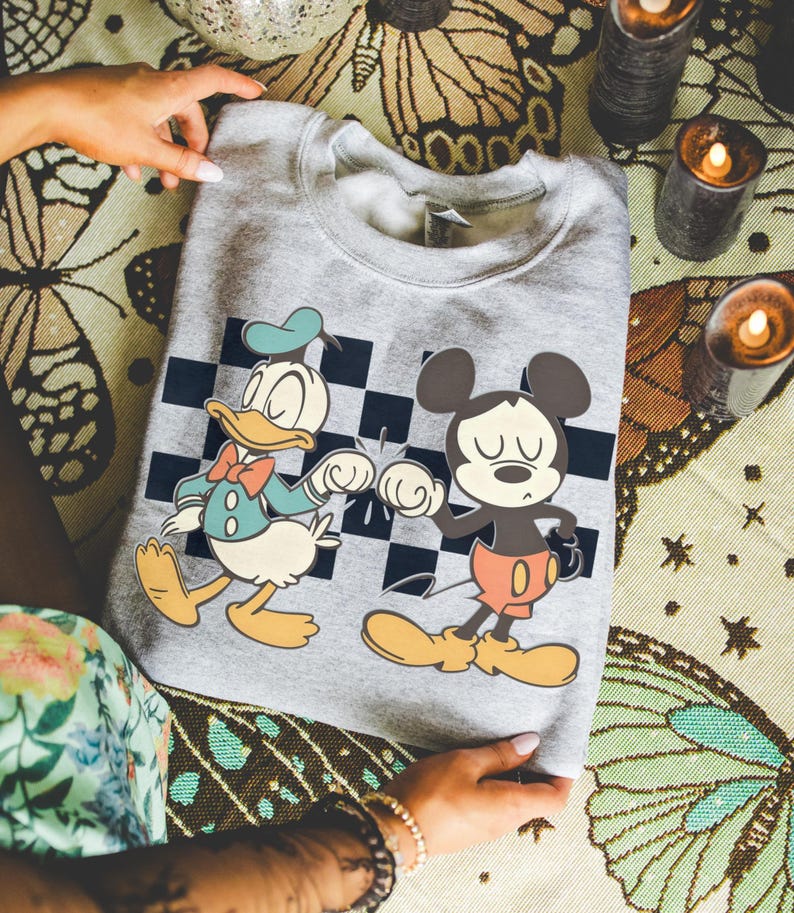 Vintage Checkered Mickey Donald Duck Sweatshirt, Funny Mickey Donald Shirt, Disney Checkered Shirt, Mickey Checkered, Mickey Friends Shirt
