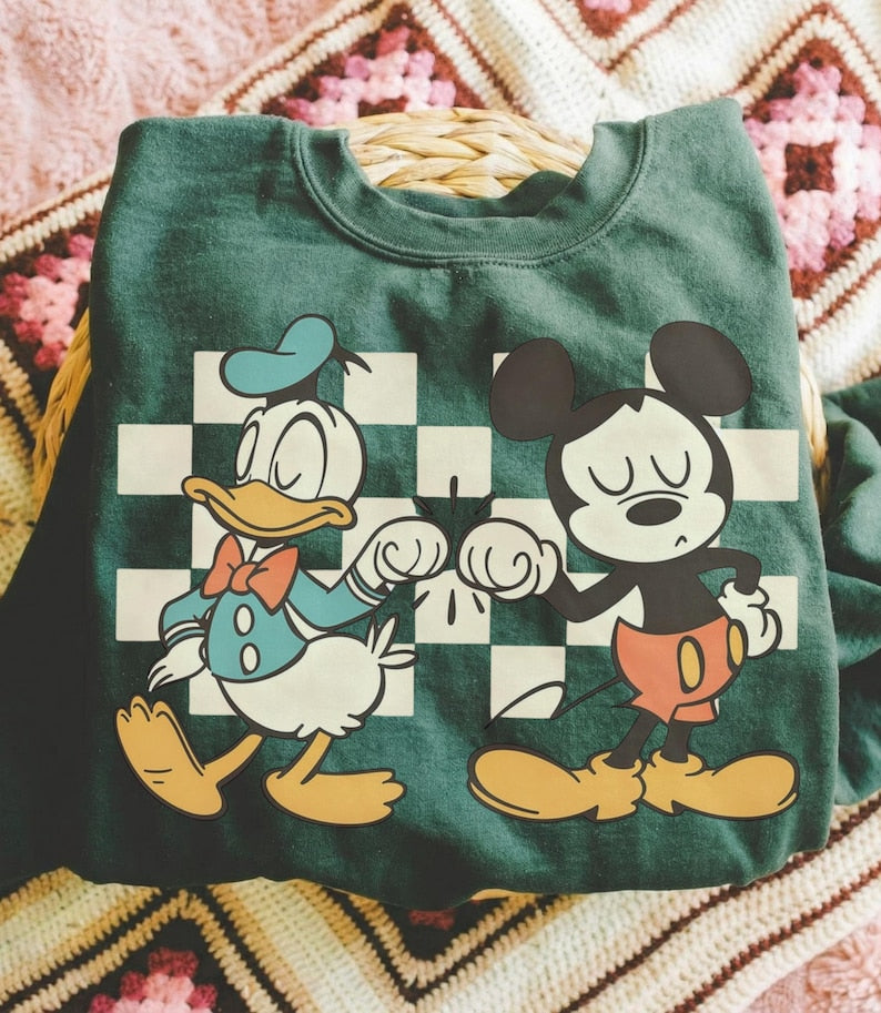 Vintage Checkered Mickey Donald Duck Sweatshirt, Funny Mickey Donald Shirt, Disney Checkered Shirt, Mickey Checkered, Mickey Friends Shirt