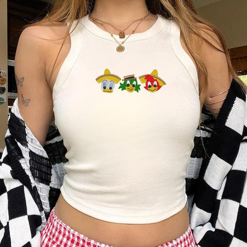 Three Caballeros Embroidered Ribbed Tank Top, Donald Duck Disney Crop Tank, Gift for Her