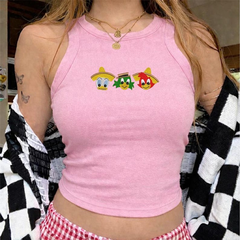 Three Caballeros Embroidered Ribbed Tank Top, Donald Duck Disney Crop Tank, Gift for Her