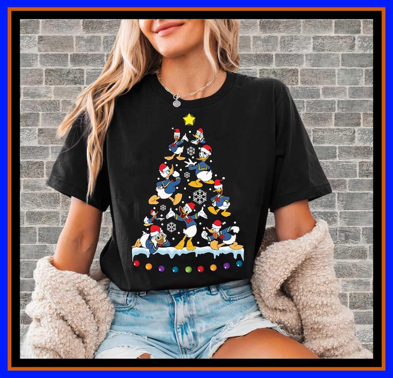 Donald Duck Christmas Tree Shirt Holiday Duck Tee Disney Inspired Xmas Hoodie Funny Christmas Gift for Family Winter Apparel OP106