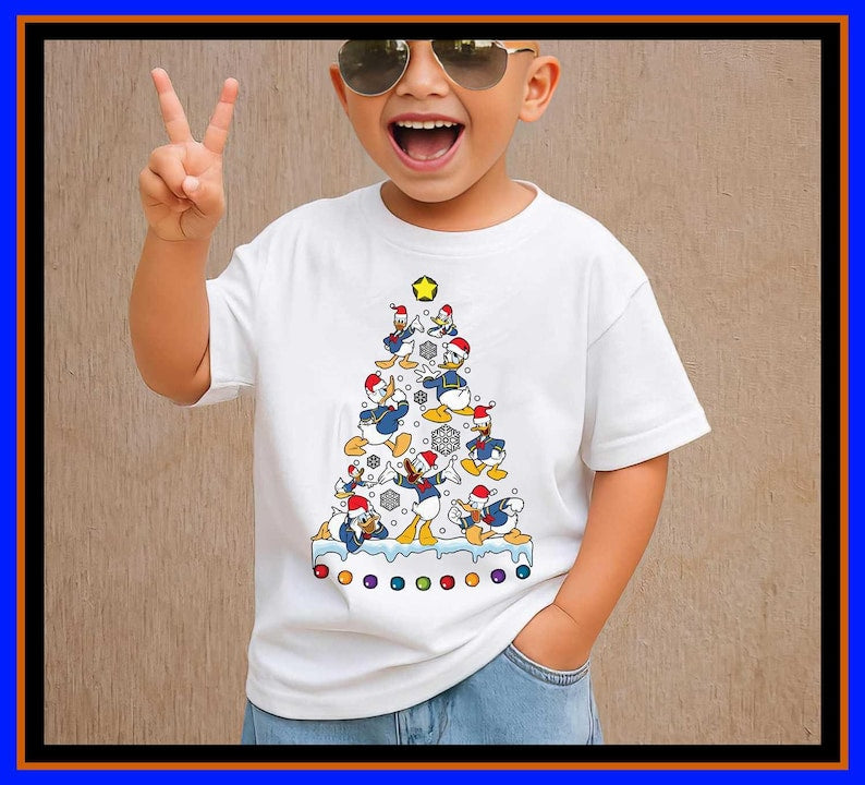 Donald Duck Christmas Tree Shirt Holiday Duck Tee Disney Inspired Xmas Hoodie Funny Christmas Gift for Family Winter Apparel OP106