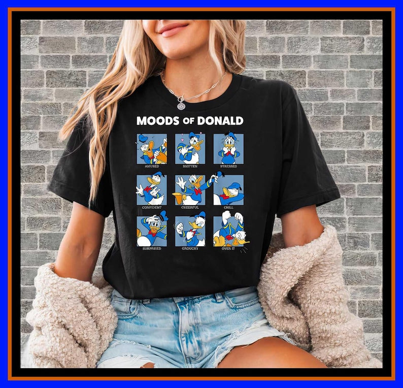Moods of Donald Duck Shirt Funny Cartoon Emotions Tee Retro Disney Vacation Apparel Gift for Disney Fans Classic Character Top OP141