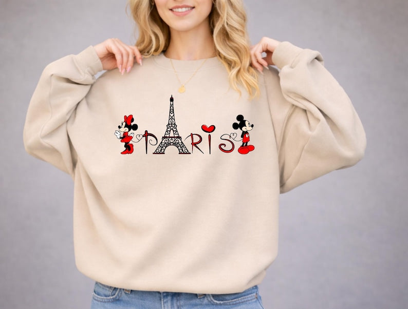 Mickey and Minnie Paris Eiffel T-Shirt, Disneyland Paris Vacation Sweatshirt, Family Paris Shirt, Disney Group Trip Hoodie