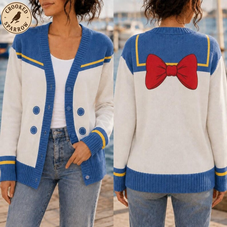 Donald Duck Cardigan, Donald Duck Costume Sweater, Donald Halloween Outfit, Character Cosplay Cardigan, Donald Duck Fan Gift, Spooky Season
