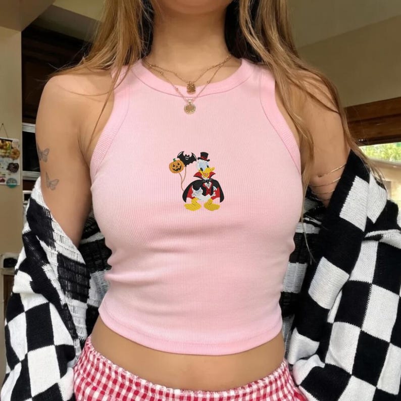 Disney Halloween Donald Duck Embroidery Tank Top, Vampire Donald Shirt, Spooky Disney Tank, Halloween Disney Gift, Cute Fall Outfit