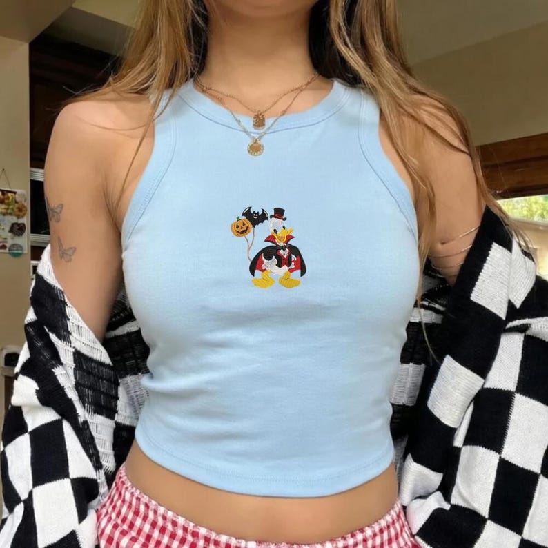 Disney Halloween Donald Duck Embroidery Tank Top, Vampire Donald Shirt, Spooky Disney Tank, Halloween Disney Gift, Cute Fall Outfit