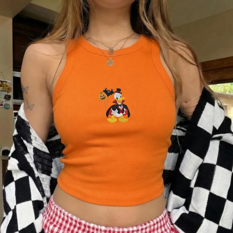 Disney Halloween Donald Duck Embroidery Tank Top, Vampire Donald Shirt, Spooky Disney Tank, Halloween Disney Gift, Cute Fall Outfit