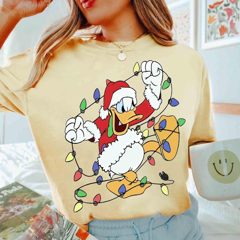 Disney Santa Donald and Daisy Christmas Lights T-shirt, Donald and Daisy Christmas Couple Shirt, Disneyland Christmas Trip Matching Shirt
