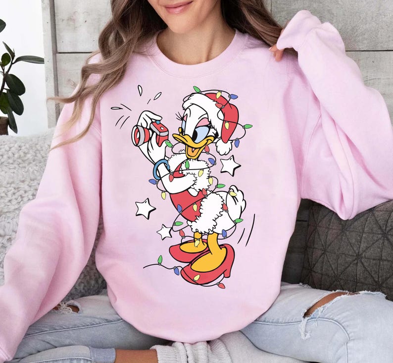 Disney Santa Donald and Daisy Christmas Lights T-shirt, Donald and Daisy Christmas Couple Shirt, Disneyland Christmas Trip Matching Shirt