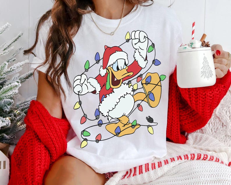 Disney Santa Donald and Daisy Christmas Lights T-shirt, Donald and Daisy Christmas Couple Shirt, Disneyland Christmas Trip Matching Shirt