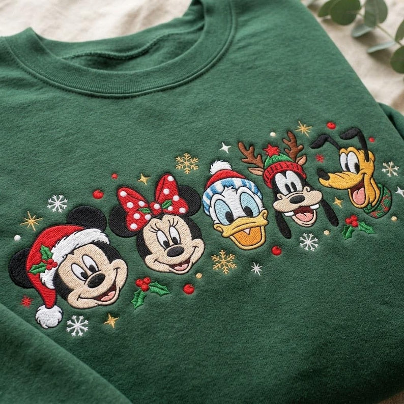 Disney Holiday Embroidered Sweatshirt, Mickey Minnie Donald Goofy Pluto Christmas Crewneck, Magical Family Vacation Christmas Shirt