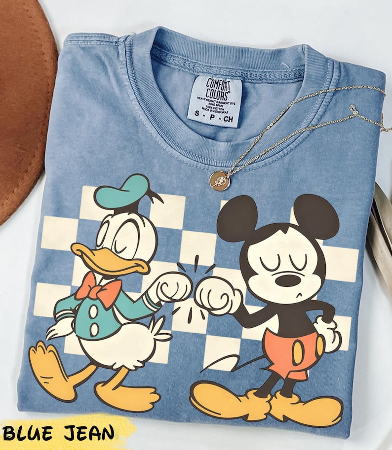 Vintage Checkered Mickey Donald Duck Comfort Colors Shirt, Funny Mickey Donald Shirt, Disney Checkered Tee, Mickey Checkered, Mickey Friends