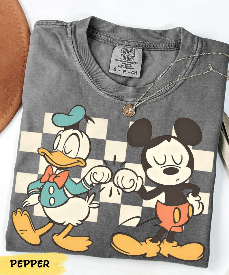 Vintage Checkered Mickey Donald Duck Comfort Colors Shirt, Funny Mickey Donald Shirt, Disney Checkered Tee, Mickey Checkered, Mickey Friends