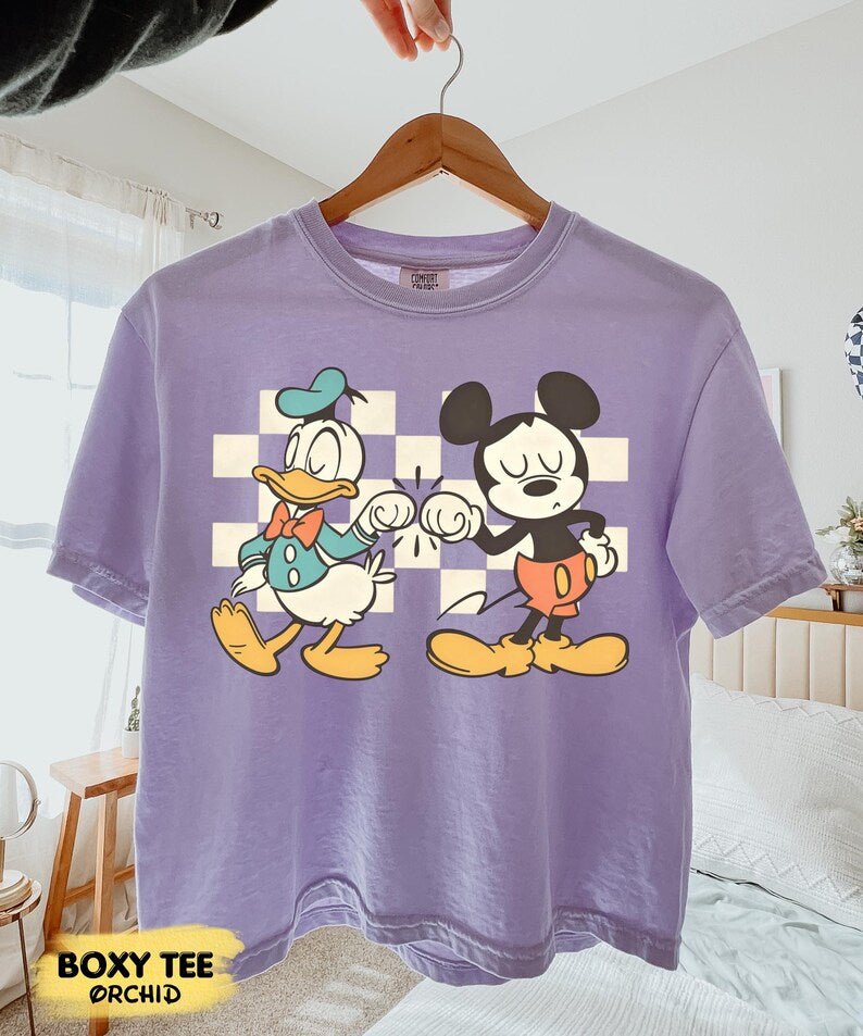 Vintage Checkered Mickey Donald Duck Comfort Colors Shirt, Funny Mickey Donald Shirt, Disney Checkered Tee, Mickey Checkered, Mickey Friends
