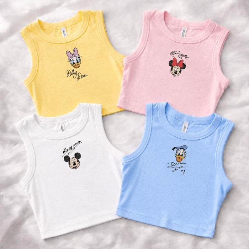 Embroidered Disney Character Tank Top, Mickey Minnie Donald Daisy Duck Shirt, Disney Vacation Outfit, Gift For Her