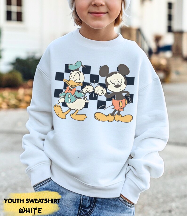 Vintage Checkered Mickey Donald Duck Sweatshirt, Funny Mickey Donald Shirt, Disney Checkered Shirt, Mickey Checkered, Mickey Friends Shirt