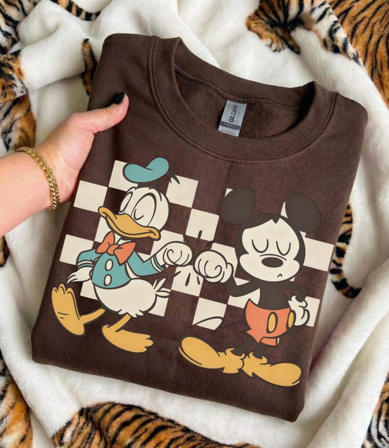 Vintage Checkered Mickey Donald Duck Sweatshirt, Funny Mickey Donald Shirt, Disney Checkered Shirt, Mickey Checkered, Mickey Friends Shirt