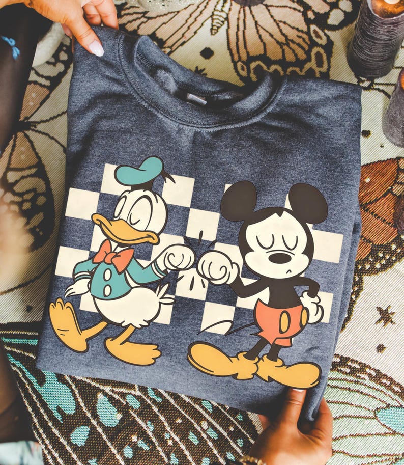 Vintage Checkered Mickey Donald Duck Sweatshirt, Funny Mickey Donald Shirt, Disney Checkered Shirt, Mickey Checkered, Mickey Friends Shirt