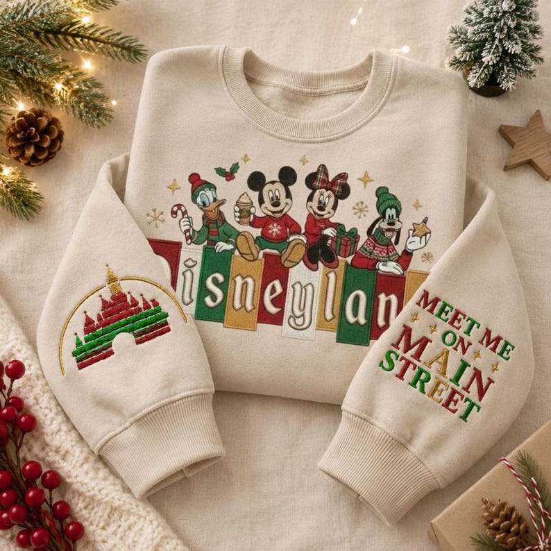 Disneyland Christmas Embroidered Sweatshirt, Mickey Minnie Goofy Donald Holiday Hoodie, Magical Disney Christmas Vacation Gift