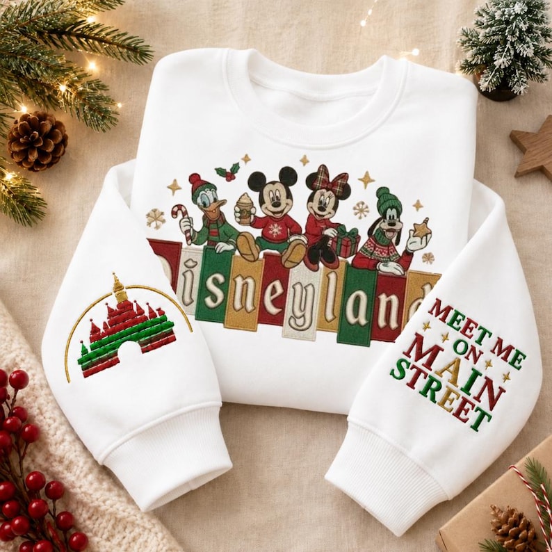 Disneyland Christmas Embroidered Sweatshirt, Mickey Minnie Goofy Donald Holiday Hoodie, Magical Disney Christmas Vacation Gift