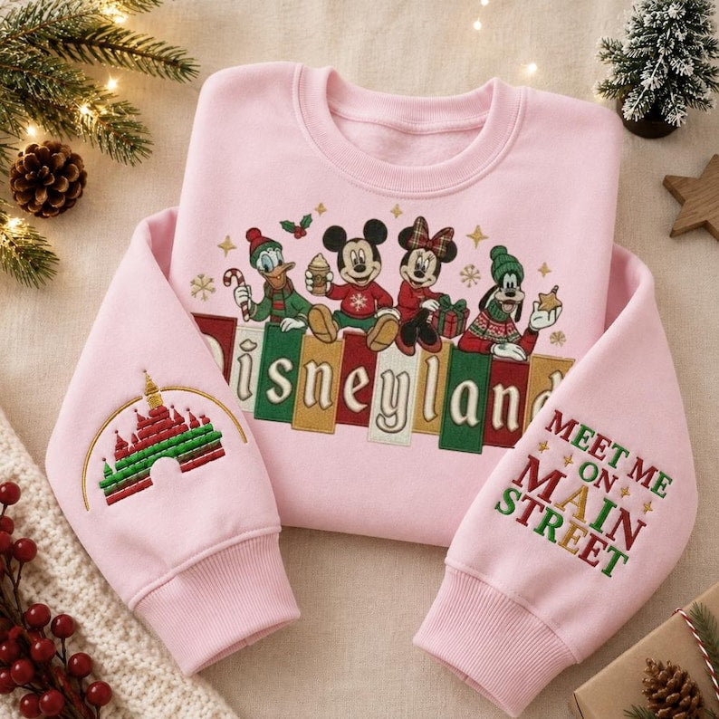 Disneyland Christmas Embroidered Sweatshirt, Mickey Minnie Goofy Donald Holiday Hoodie, Magical Disney Christmas Vacation Gift