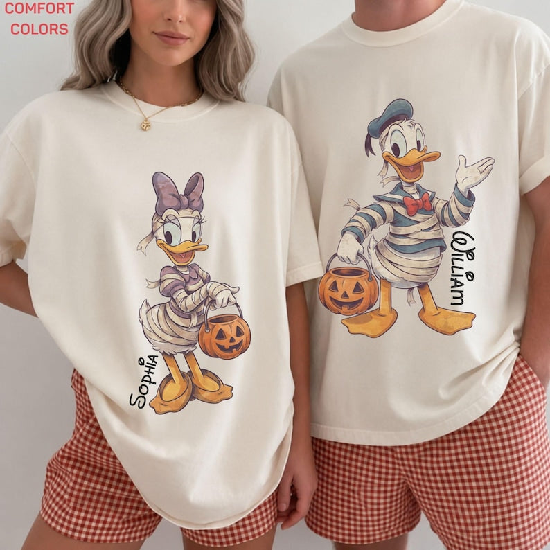 Mummy Donald Duck Daisy Duck Couple Shirts, Retro Disney Halloween Matching Tees, Halloween Disney Trip Tee, Disney Couple T-Shirt for Trips