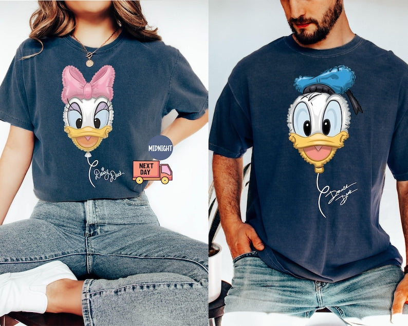 Comfort Colors® Retro Disney Donald and Daisy Balloon Couple Matching Tee Shirt, Vintage Disney Donald Daisy, Disneyland Trip Tee Shirt
