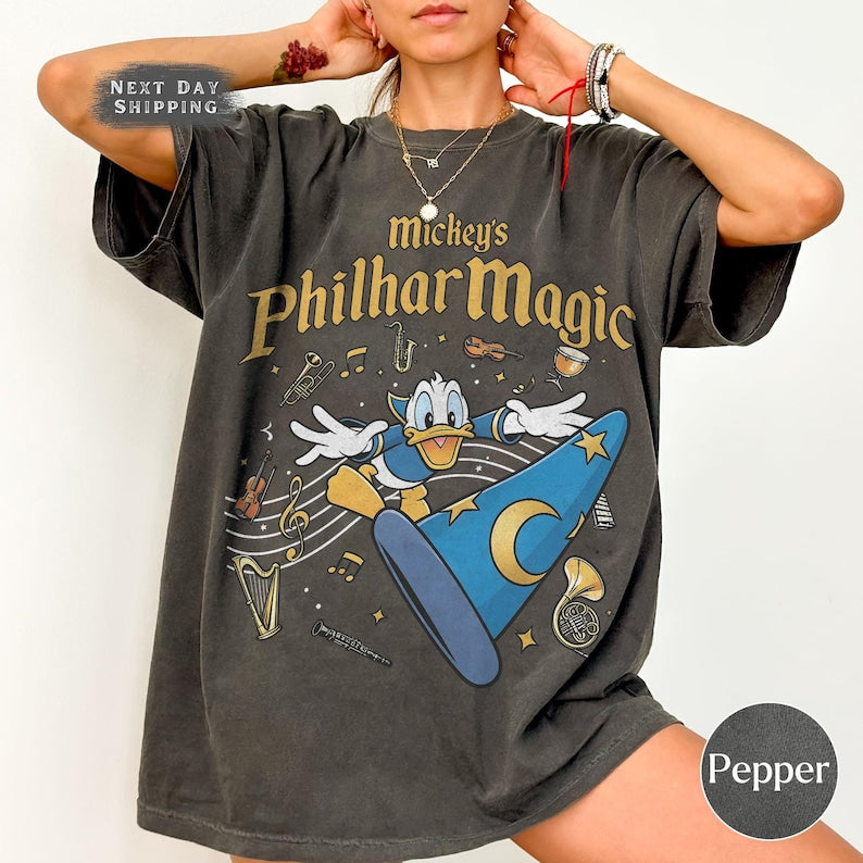 Vintage Mickey's PhilharMagic Comfort Colors Shirt, Donald Duck Fantasia Tee, Disney Sorcerer Apprentice Shirt, WDW Fantasmic Show T-Shirt