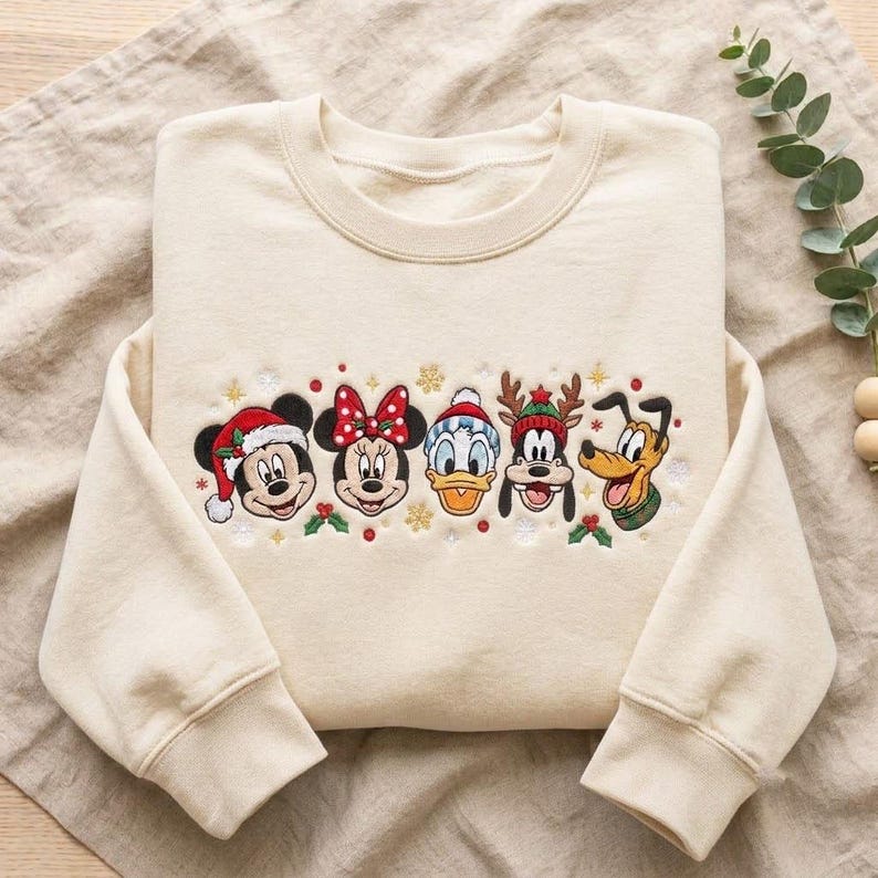 Disney Holiday Embroidered Sweatshirt, Mickey Minnie Donald Goofy Pluto Christmas Crewneck, Magical Family Vacation Christmas Shirt