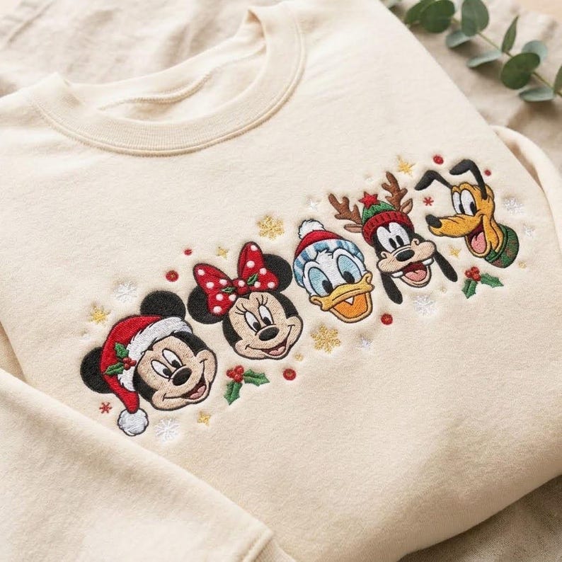 Disney Holiday Embroidered Sweatshirt, Mickey Minnie Donald Goofy Pluto Christmas Crewneck, Magical Family Vacation Christmas Shirt