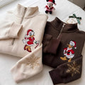 Embroidered Mickey Minnie Donald Daisy Duck Christmas Quarter Zip Sweatshirt Hoodie, Disneyland Couple Crewneck, Disney Christmas Gift