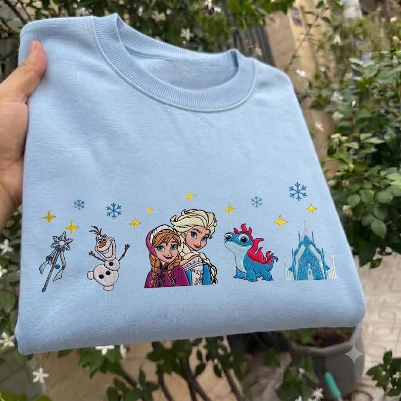 Embroidered Disney Frozen Sweatshirt, Disney Princess Elsa Anna Shirt, Frozen Olaf Bruni Winter Snowflake Tee, Disney Family Vacation Gift