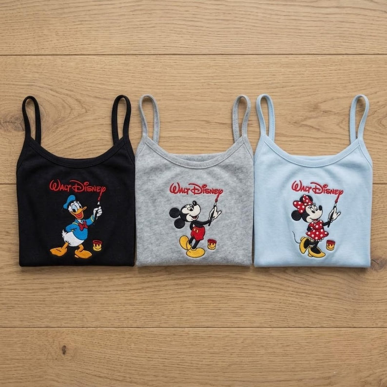 EMBROIDERED Mickey and friends Tank Top, Mickey Minnie Daisy Donald Pluto Goofy Disney Baby Tee, Custom character Walt Disney, Gift for Her