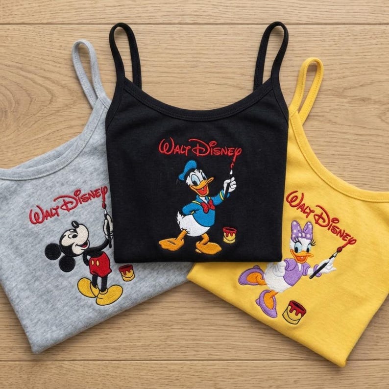 EMBROIDERED Mickey and friends Tank Top, Mickey Minnie Daisy Donald Pluto Goofy Disney Baby Tee, Custom character Walt Disney, Gift for Her