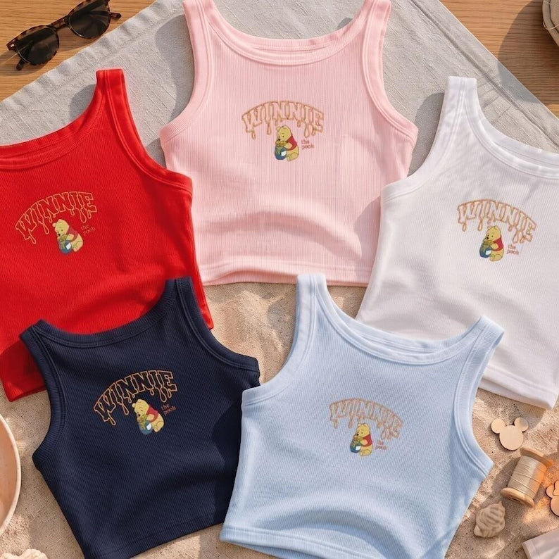 Embroidered Cute Winnie The Pooh Baby Tee, Classic Pooh Bear Tank Top Custom Baby Girl Shirt, Eeyore Piglet Nursery Outfit, Disney Baby Gift