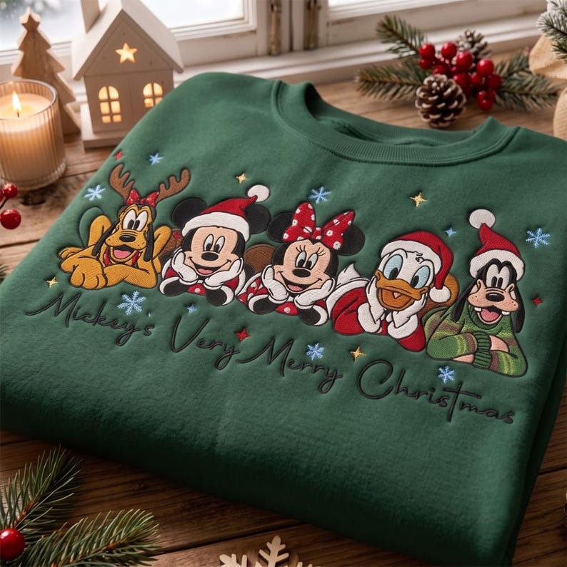 Mouse and Friends Christmas Embroidered Sweatshirt, Matching Family Xmas Trip Shirts, Holiday Crewneck, Cozy Winter Quarter zip Sweater