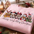 Mouse and Friends Christmas Embroidered Sweatshirt, Matching Family Xmas Trip Shirts, Holiday Crewneck, Cozy Winter Quarter zip Sweater