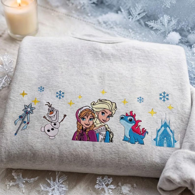 Embroidered Disney Frozen Sweatshirt, Disney Princess Elsa Anna Shirt, Frozen Olaf Bruni Winter Snowflake Tee, Disney Family Vacation Gift