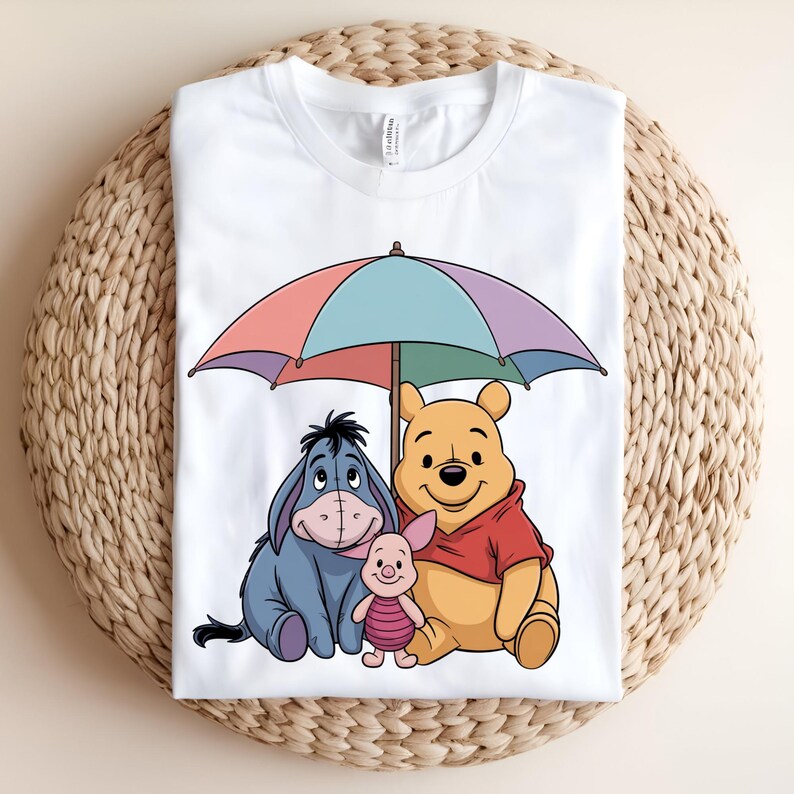 Winnie the Pooh Eeyore Piglet DTF Transfer, Cute Friendship Umbrella Design, Ready to Press DTF, Pooh Bear Shirt Transfer