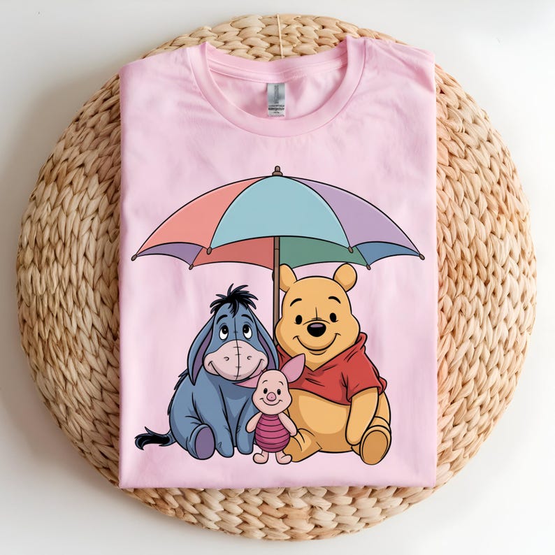 Winnie the Pooh Eeyore Piglet DTF Transfer, Cute Friendship Umbrella Design, Ready to Press DTF, Pooh Bear Shirt Transfer