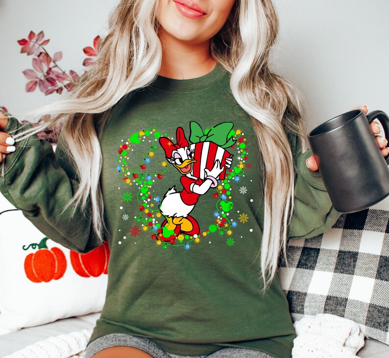 Disney Santa Donald And Daisy Christmas Lights T-Shirt, Donald and Daisy Christmas Couple Shirt, Disneyland Christmas Trip Matching T-Shirt