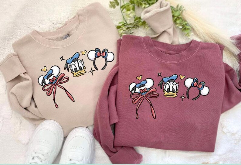Donald Duck Coquette Bow Crew Neck Sweatshirt/Magical Disney Sweater/Disney Outfit/Disneyland Trip/Disney Cruise/Disney Girls Trip