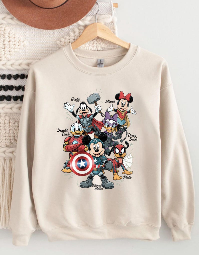 Disney Marvel Superhero Character Shirt, Mickey Mouse Avengers T-Shirt, Minnie Mouse Donald Duck Goofy Daisy Pluto Comic Tee