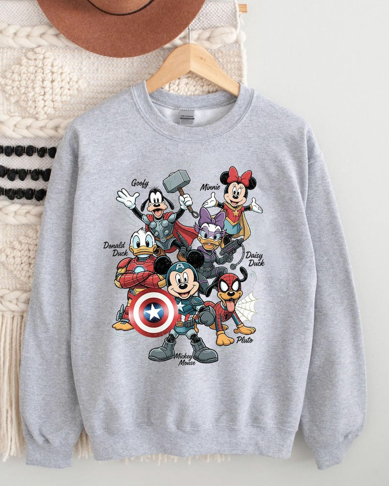 Disney Marvel Superhero Character Shirt, Mickey Mouse Avengers T-Shirt, Minnie Mouse Donald Duck Goofy Daisy Pluto Comic Tee