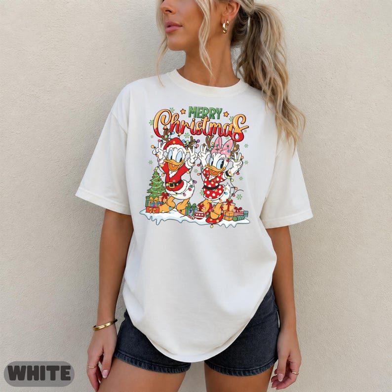 Disney Christmas Donald Daisy Shirt, Duck Duo Family Gift Matching Sweatshirt Top, Cute Matching Top, Lights Dance Antlers Graphic Tee