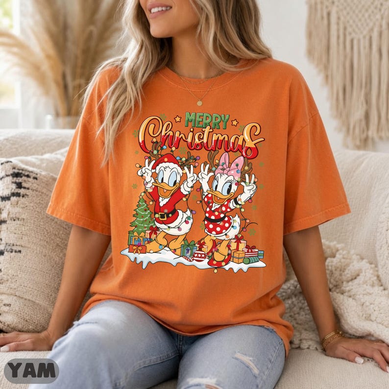 Disney Christmas Donald Daisy Shirt, Duck Duo Family Gift Matching Sweatshirt Top, Cute Matching Top, Lights Dance Antlers Graphic Tee